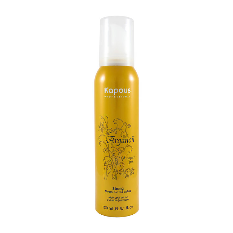Мусс для укладки волос Kapous Fragrance free Arganoil сильной фиксации с маслом арганы, 150мл