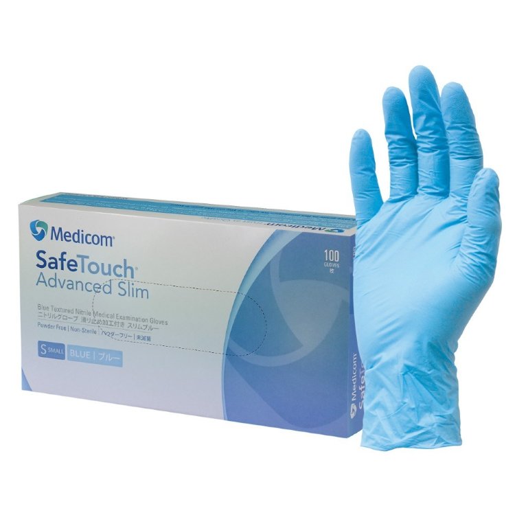 Перчатки нитриловые неопудренные Medicom Safe Touch Advanced синие размер S, 100шт/уп
