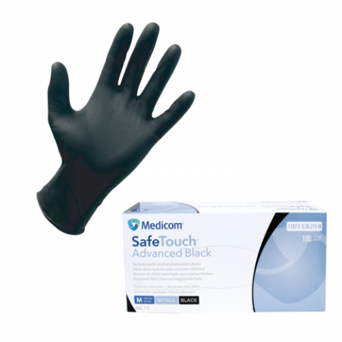 Перчатки нитриловые неопудренные Medicom Safe Touch Advanced черные размер XS, 100шт/уп