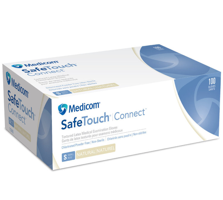 Перчатки латексные текстурированные неприпудренные Medicom SafeTouch Connect размер S, 100шт/уп