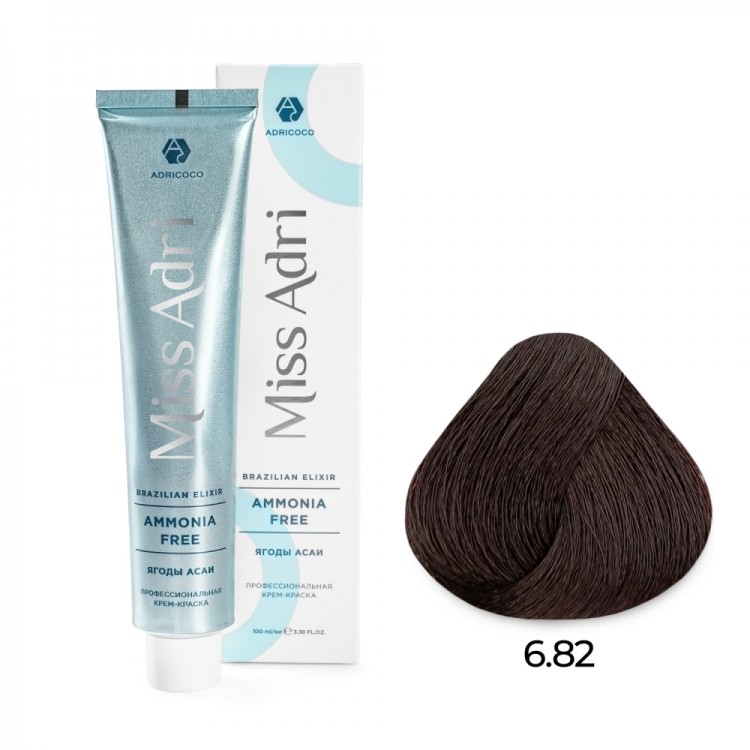 Крем - краска для волос 6.82 ADRICOCO Miss Adri Brazilian Elixir Ammonia free темный блонд коричневый фиолетовый, 100мл