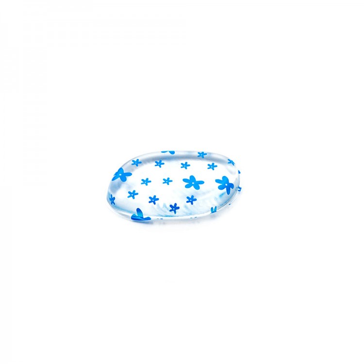 Спонж для макияжа TNL Силиконовый плоский ромб прозрачный с голубыми цветами
