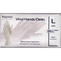 Виниловые перчатки Kapous Vinyl Hands Clean неопудренные нестерильные L прозрачные, 100шт/уп