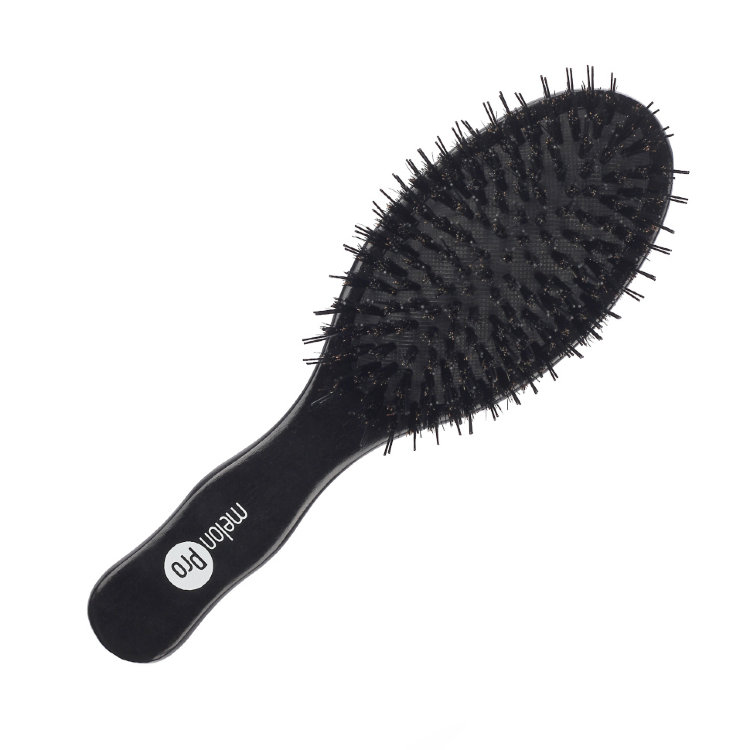 Щетка для волос Melon Pro деревянная массажная пластик + натуральная щетина 11 рядов черная